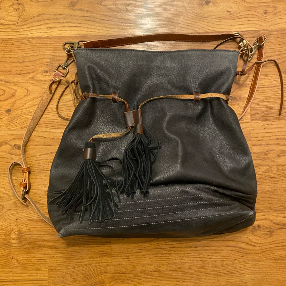 Free People Black and Brown Leather Shoulder Bag